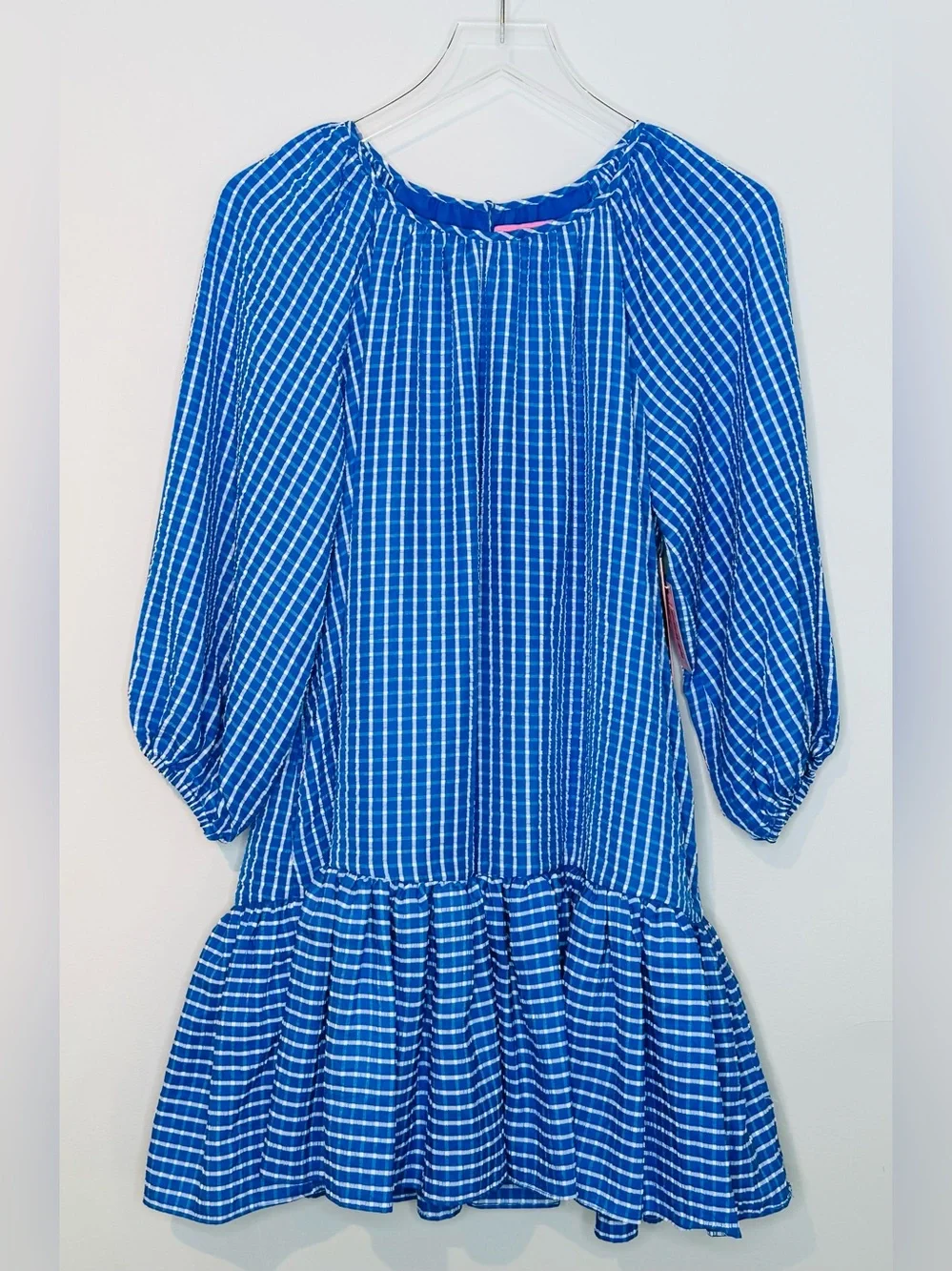 LDT Rachel Ruffle Seersucker Blue White Mini Dress NWT - Picture 3 of 15